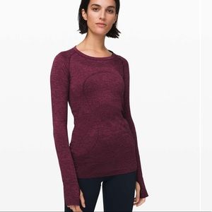 Lululemon Swiftly Tech Long Sleeve Crew Dark Adobe / Misty Merlot Size 10